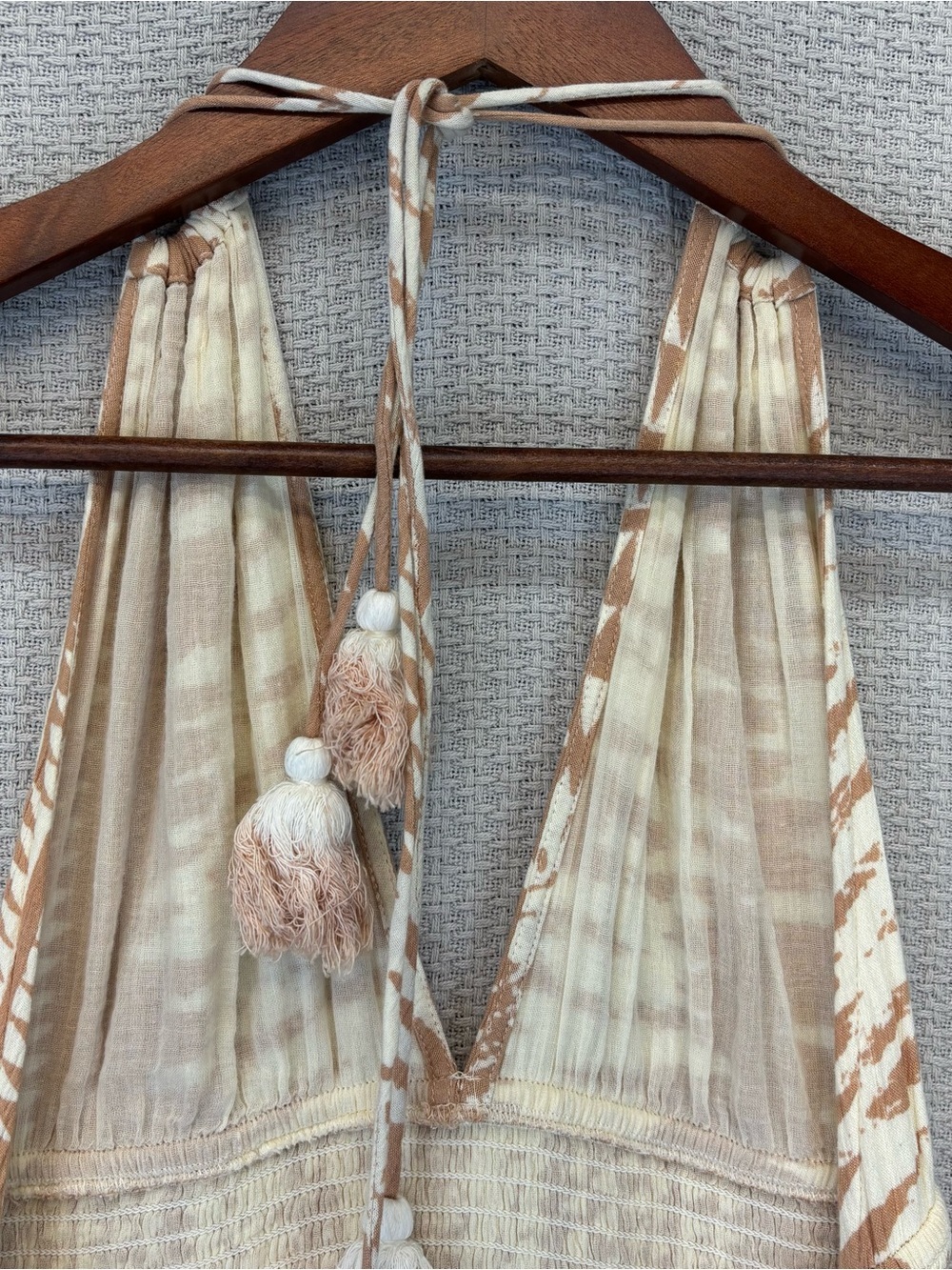 Anthropologie Z&L Europe Maxi Halter Neck Dress Beige Sz L Gauze Boho Festival - Picture 8 of 12